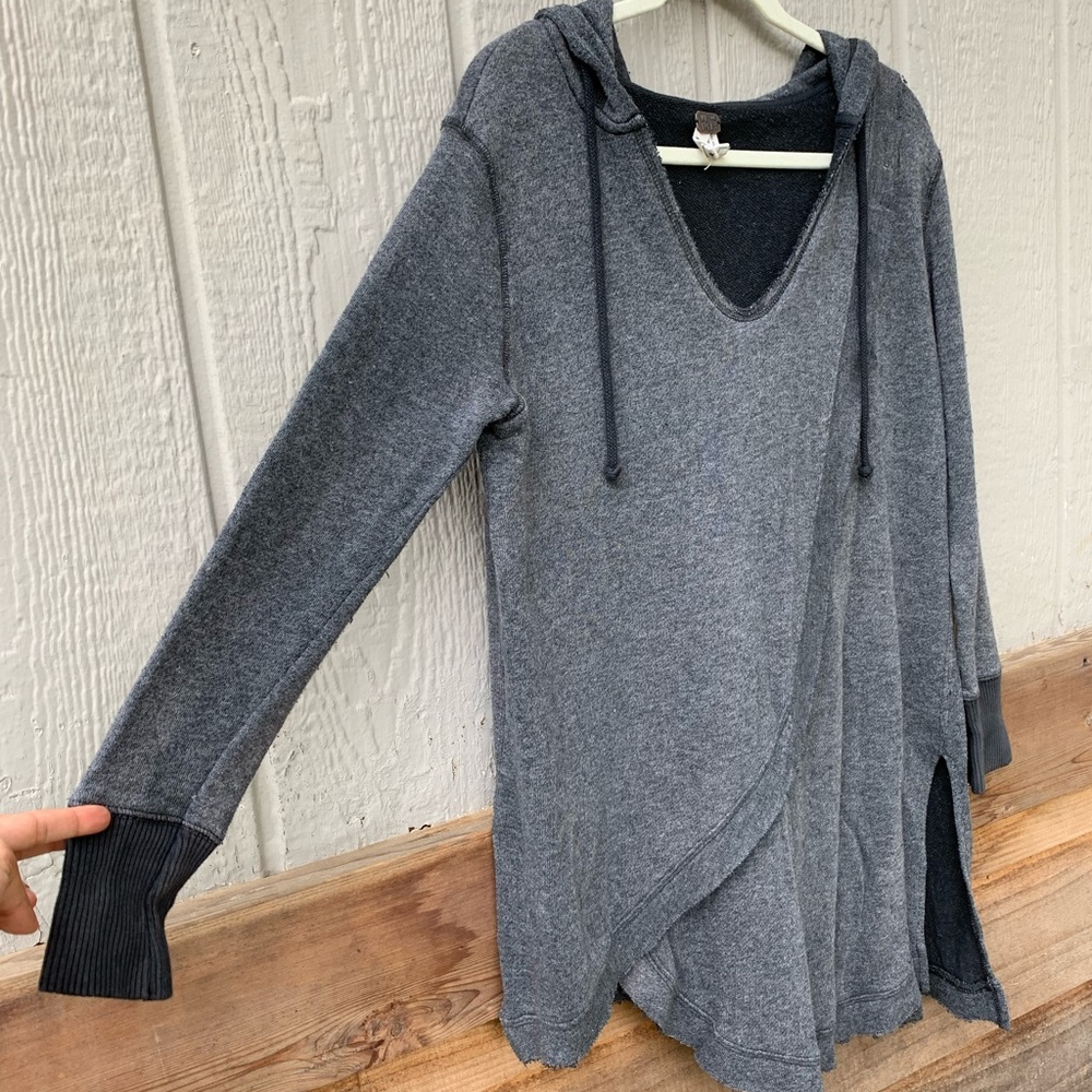 Free People charcoal gray asymmetrical layered long hoodie tunic sweatshirt - Picture 7 of 13